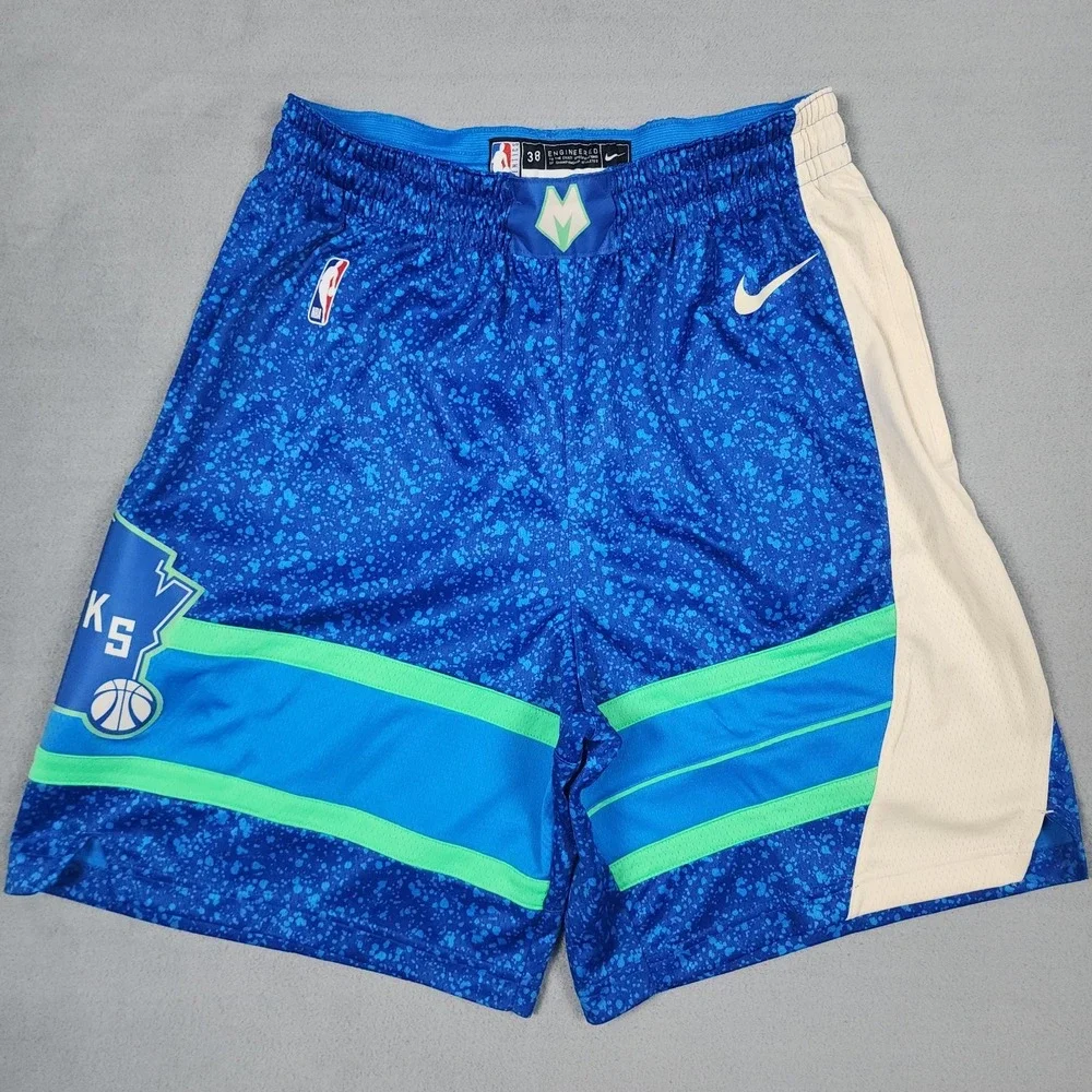 Nike NBA Authentic Milwaukee Bucks Shorts Mens 38 L City Edition Dri-Fit Blue